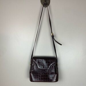Bally Handbag Crossbody Bag Chocolate Leather Crocodile Trim Purse Italy vintage